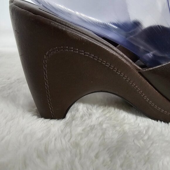 Zu Chocolate Brown Leather Whipstitch Slide On Heeleed Sandal Size 9 - Picture 7 of 15